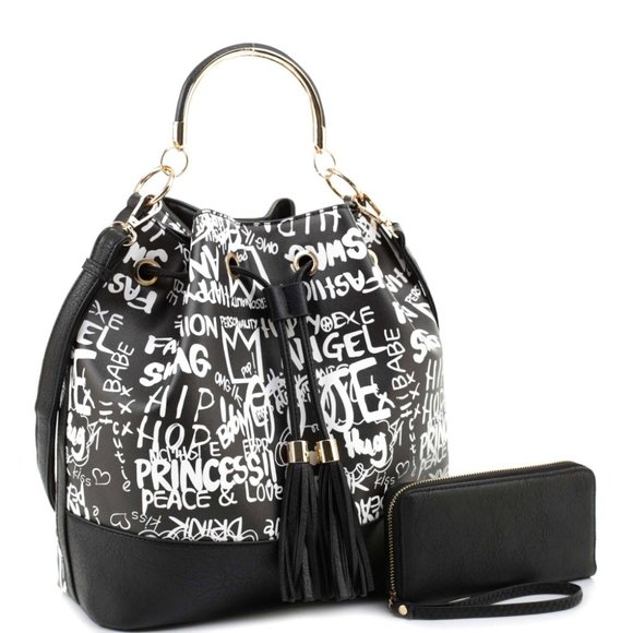 Bags | Graffiti Print 2way Drawstring Handbag | Poshmark Graffiti Print 2way Drawstring Handbag